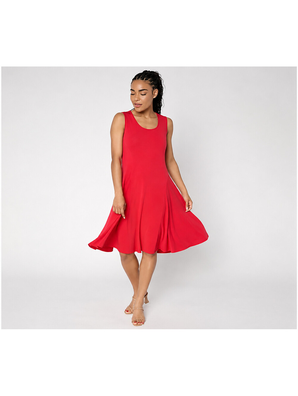 Susan Graver Regular Liquid Knit Scoop Neck Sleeveless Dress Candy Apple, Medium